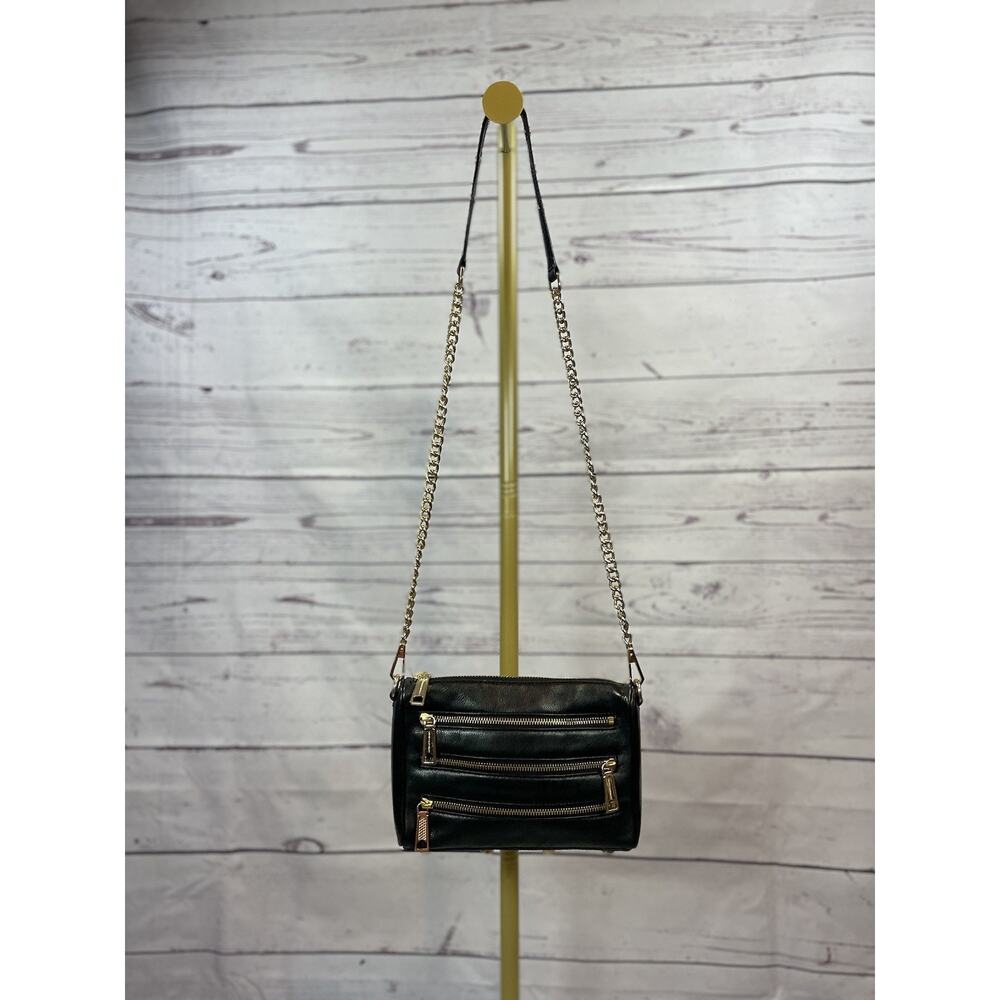 Rebecca Minkoff 3 Zip Rocker Crossbody Bag Black Leather Gold Chain Strap Purse